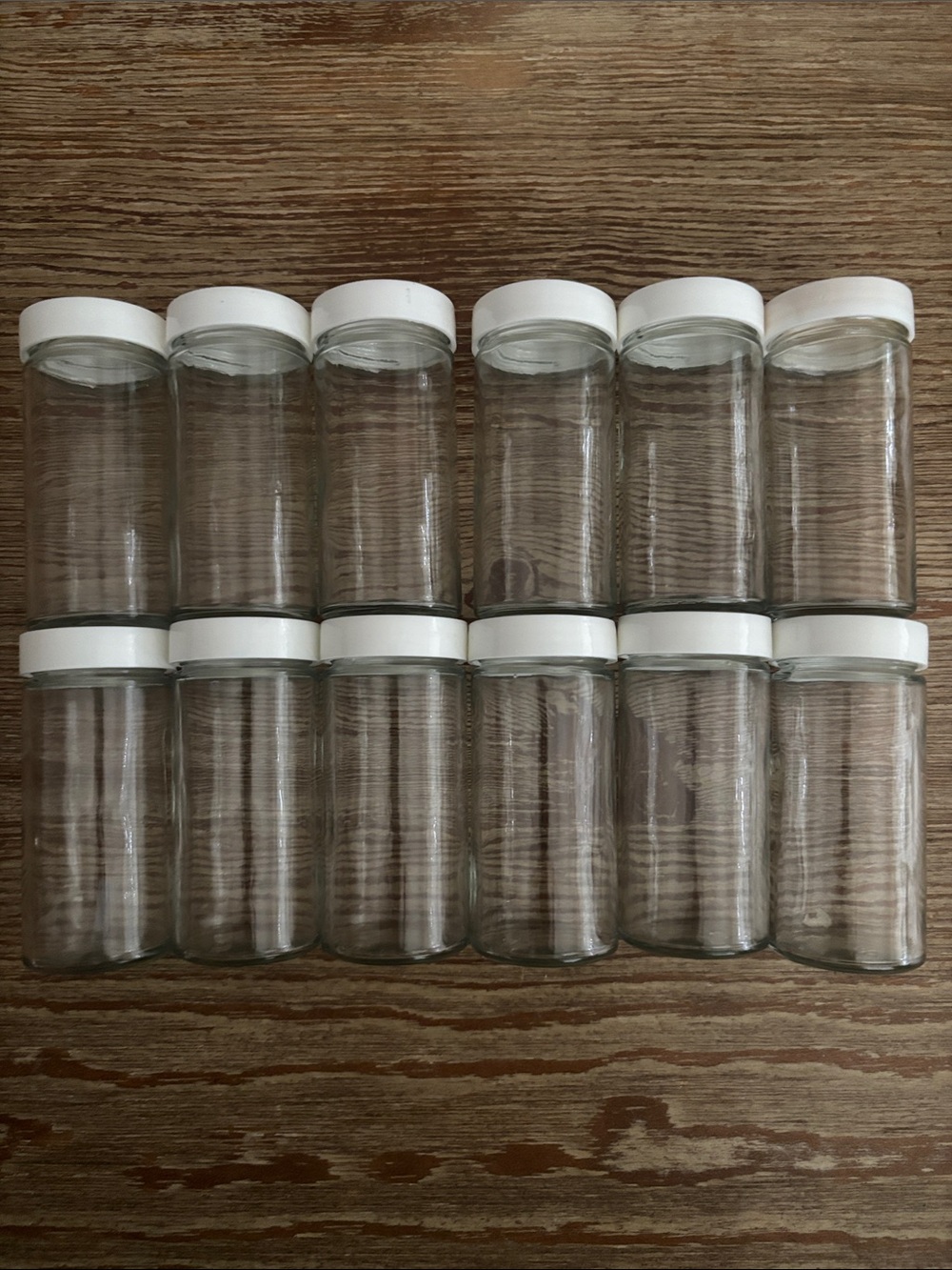 Clear Glass Storage Jars with White Lids - Set of 12
